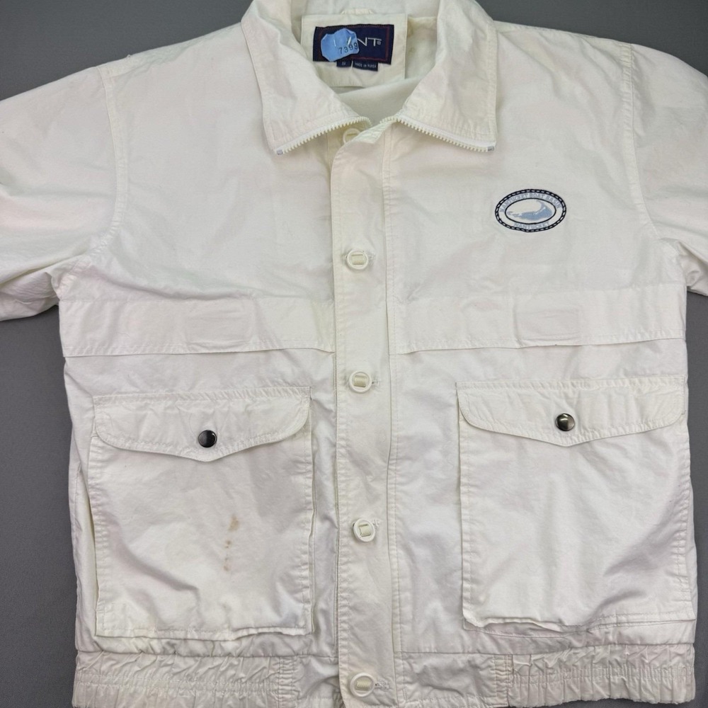 Vintage Gant Men's Sz Small Jacket‎ White "Nantucket Boat Basin" Bomber Buttons